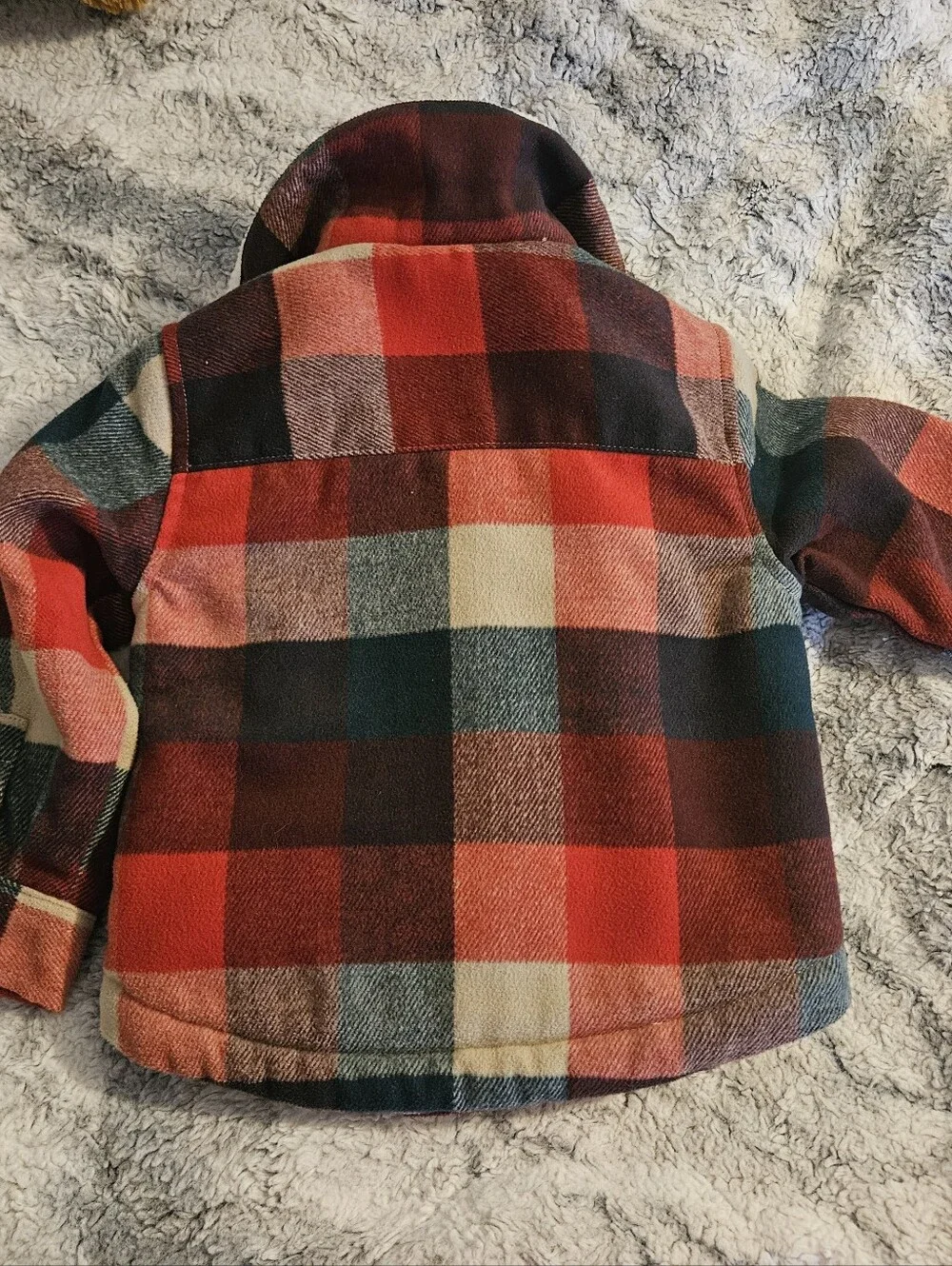 Old Navy Kids' Red, Green & Cream Plaid Sherpa-Lined Jean Jacket